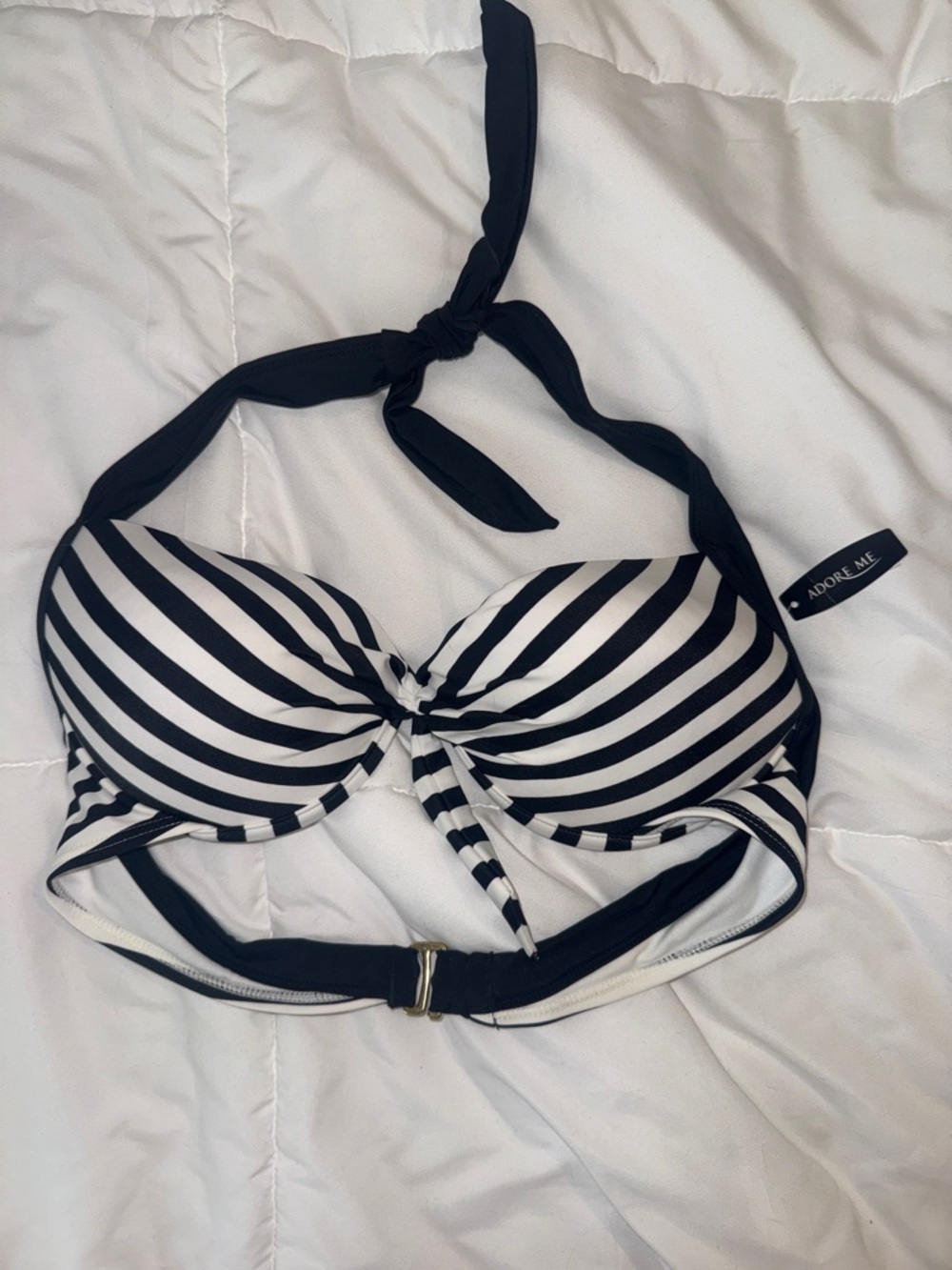 Adore Me Black & White Striped Halter Bikini Top